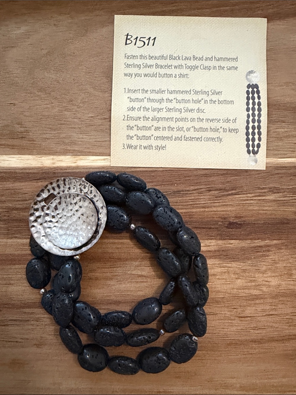 Silpada Black Lava Bead and Sterling Silver Button Bracelet